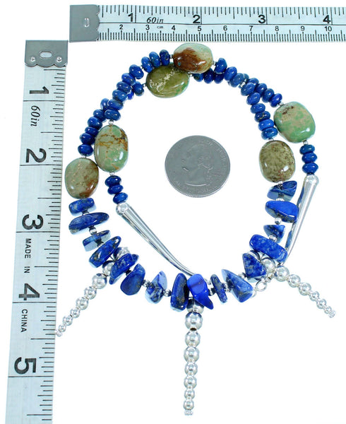 Sterling Silver Lapis And Turquoise Southwest Warrior Bead Necklace LX114221